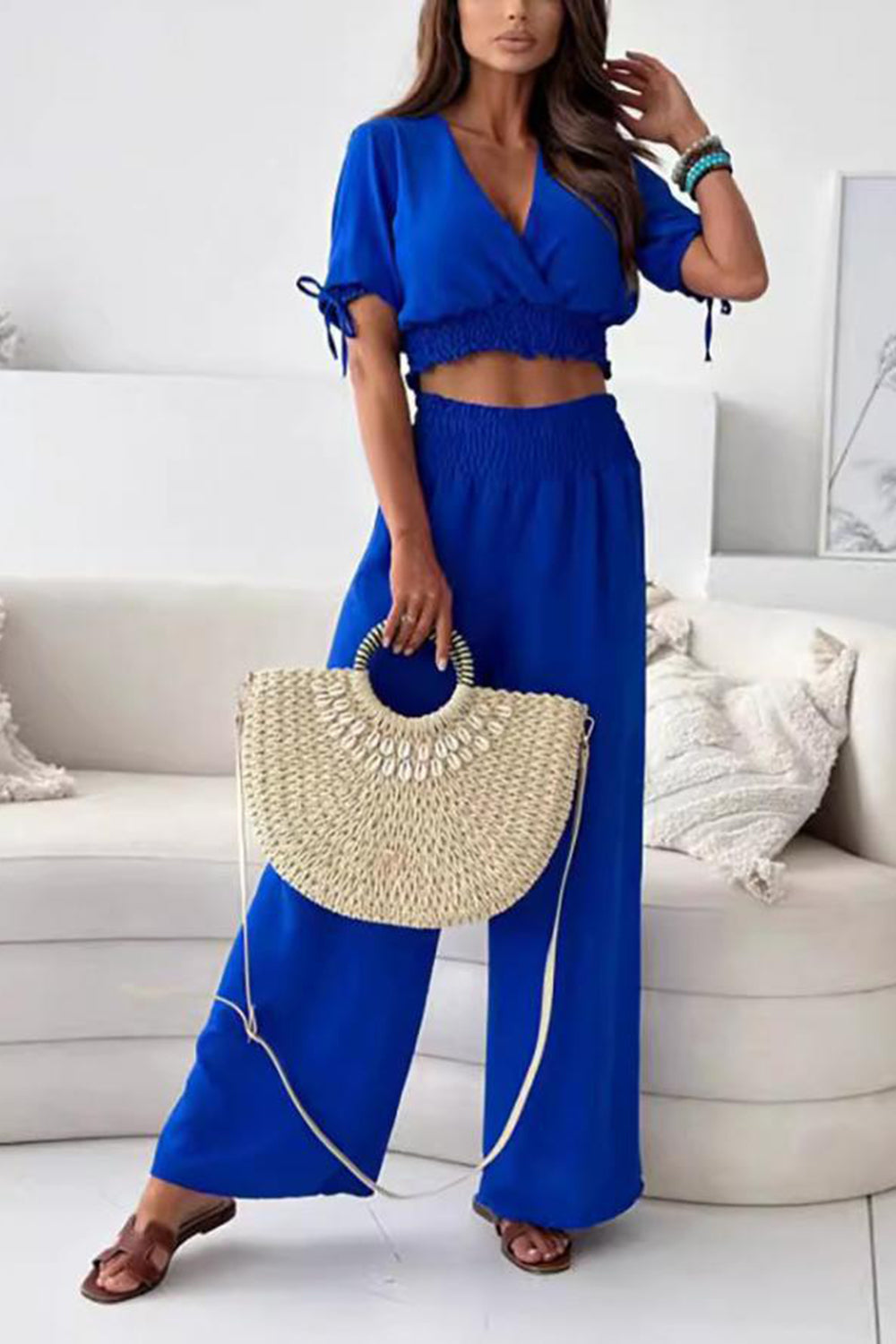 Casual Short Sleeve Top Pants Set