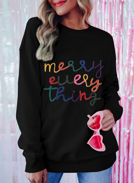 Black Merry Every Thing Glitter Slogan Sweatshirt