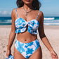 Swimsuit with Sarong Sky Blue Tropical Ruffle Bikini High Waisted