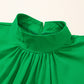 Bright Green Solid Mock Neck Split Batwing Sleeve Blouse