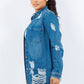 American Bazi Distressed Button Up Long Sleeve Denim Jacket