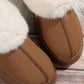 Boots Chestnut Plush Suede Trim Thick Sole Flat