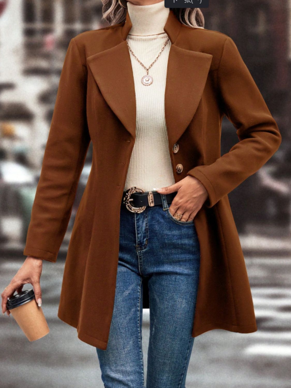 Casual Collared Neck Button Up Long Sleeve Coat