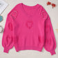 Sweater Rose Red Pearl Embellished Fuzzy Hearts V Neck