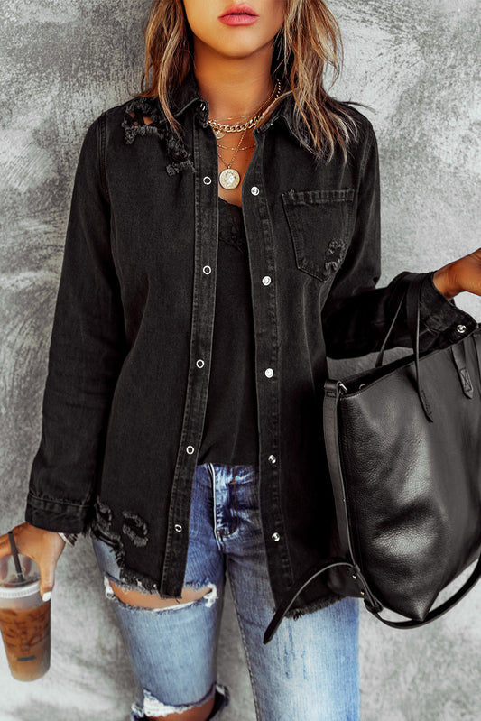 Denim Jacket Black Ripped