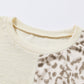 Khaki Ribbed Color Block Leopard Splicing Plus Size Top