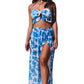 Swimsuit with Sarong Sky Blue Tropical Ruffle Bikini High Waisted