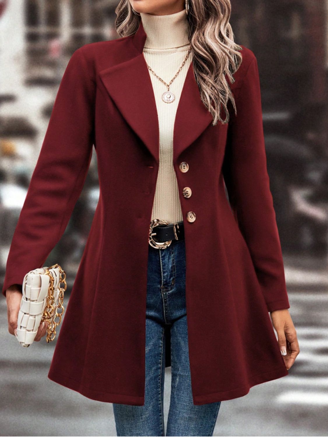 Casual Collared Neck Button Up Long Sleeve Coat