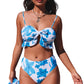 Swimsuit with Sarong Sky Blue Tropical Ruffle Bikini High Waisted