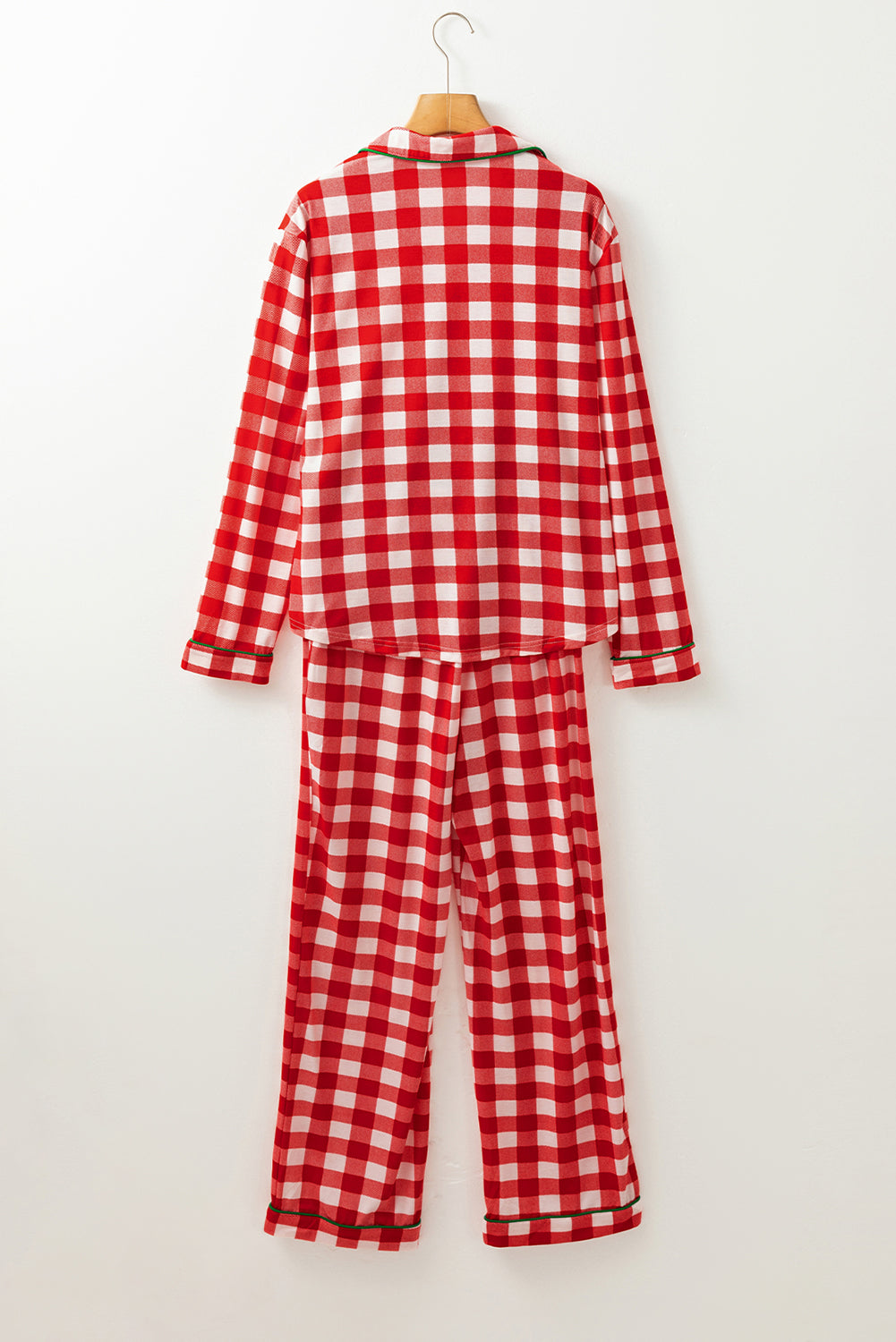 Pajamas Plaid Collared Neck Long Sleeve Top and Set