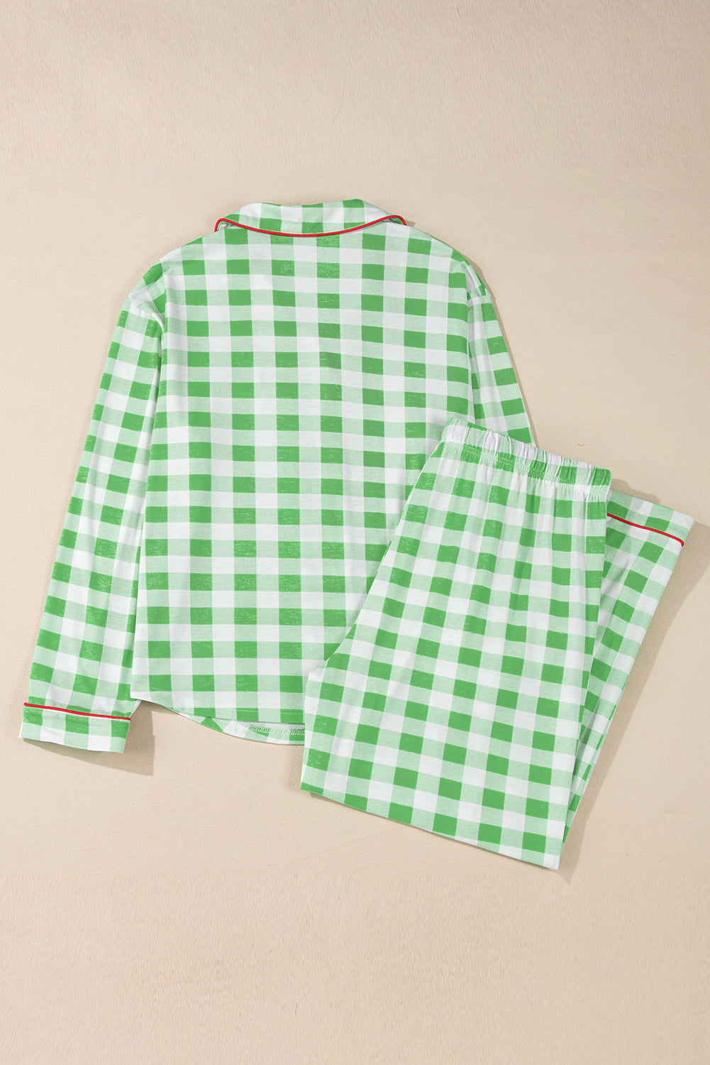 Pajamas Plaid Collared Neck Long Sleeve Top and Set