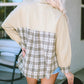 Khaki Distressed Raw Edge Plaid Patchwork Denim Jacket