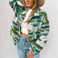 Blackish Green Aztec Print Button Up Long Sleeve Jacket