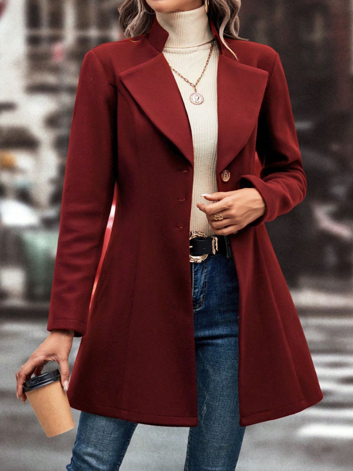 Casual Collared Neck Button Up Long Sleeve Coat