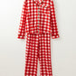 Pajamas Plaid Collared Neck Long Sleeve Top and Set