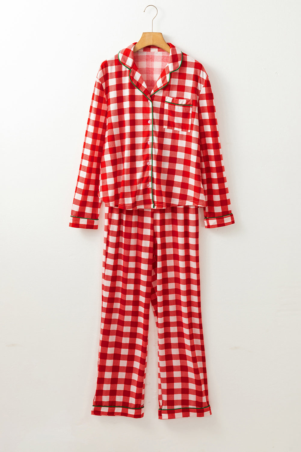 Pajamas Plaid Collared Neck Long Sleeve Top and Set