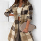 Khaki Plaid Button-Down Flap Pocket Long Shacket