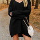 V-Neck Dropped Shoulder Sweater Dress