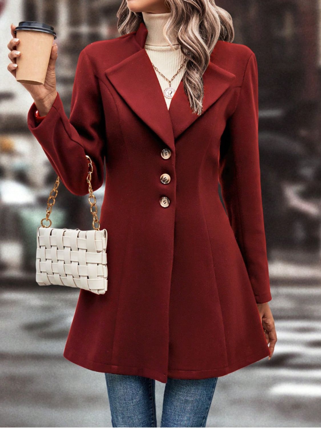 Casual Collared Neck Button Up Long Sleeve Coat