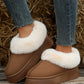 Boots Chestnut Plush Suede Trim Thick Sole Flat