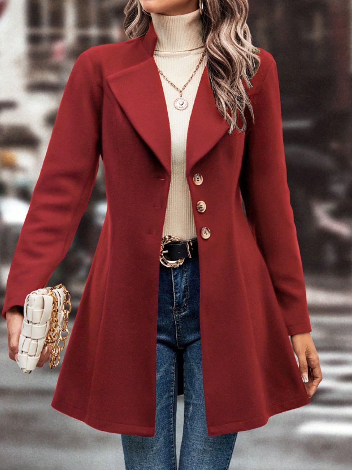 Casual Collared Neck Button Up Long Sleeve Coat