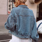 Collared Neck Dropped Shoulder Denim Top