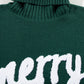 Blackish Green Merry Letter Embroidered High Neck Sweater