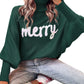 Blackish Green Merry Letter Embroidered High Neck Sweater