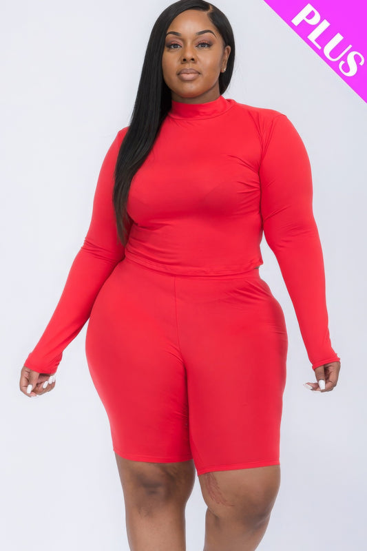 Bold Red Plus Mock Neck & Biker Set 1XL, 2XL, 3XL