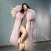 Women Fashion Turn Down Collar Temperament Long Fur Coat