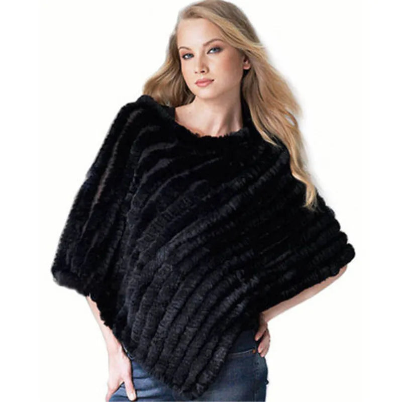 Women ETHEL ANDERSON Knitted Rabbit Fur Poncho Wrap Shawl Wedding or Party