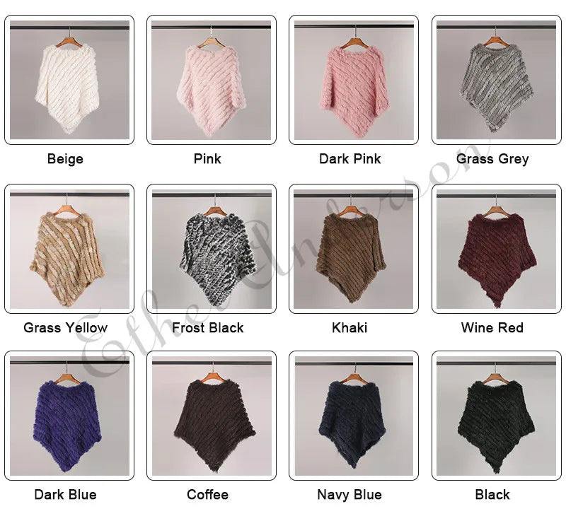 Women ETHEL ANDERSON Knitted Rabbit Fur Poncho Wrap Shawl Wedding or Party