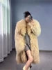 Women Fashion Turn Down Collar Temperament Long Fur Coat