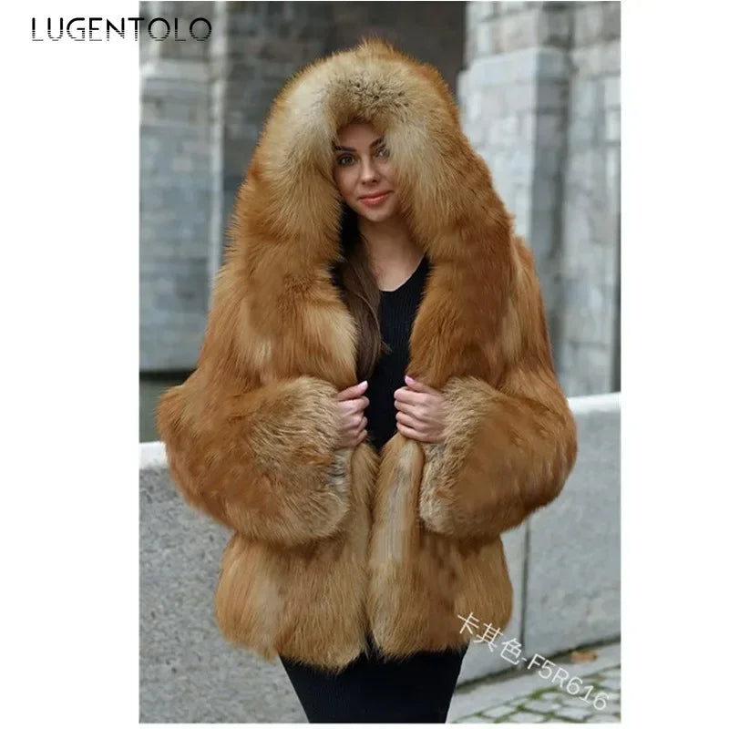 Women Warm Faux Fur Winter Thicken Hooded High Quality Faux Fox Fur Coat Lady 2025 New Casual Large Size Cloth Available 5XL
