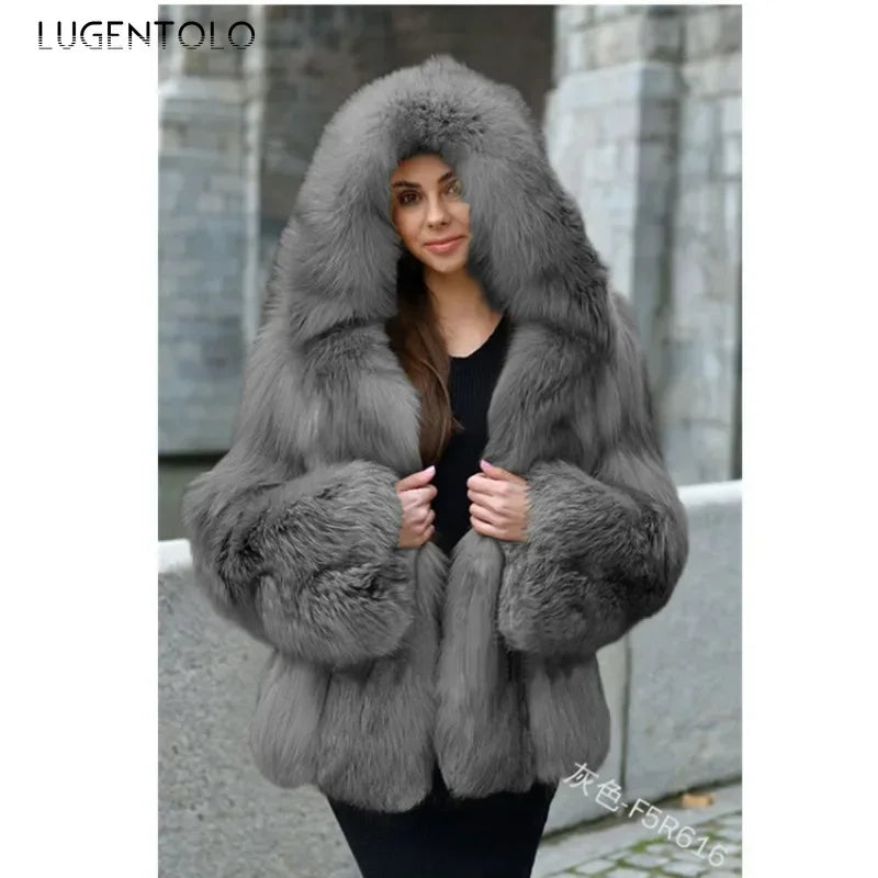 Women Warm Faux Fur Winter Thicken Hooded High Quality Faux Fox Fur Coat Lady 2025 New Casual Large Size Cloth Available 5XL