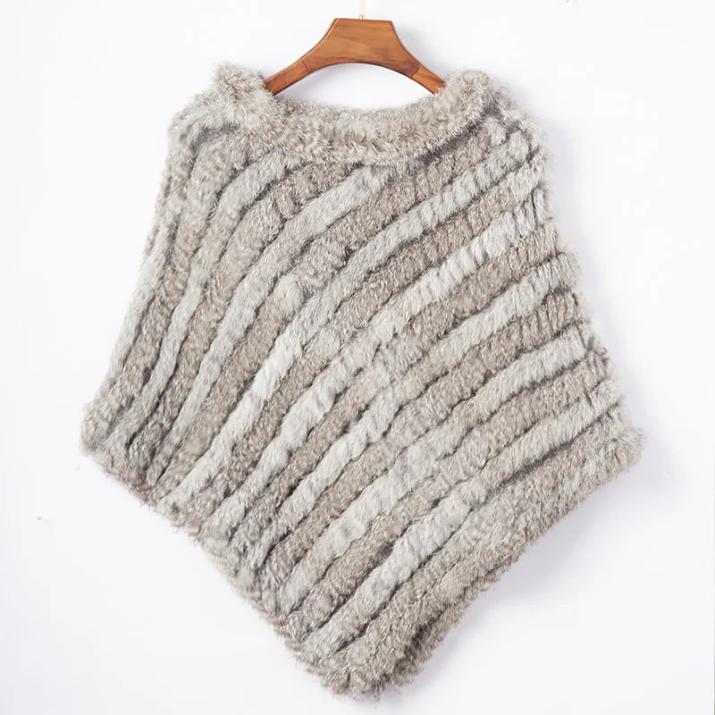 Women ETHEL ANDERSON Knitted Rabbit Fur Poncho Wrap Shawl Wedding or Party