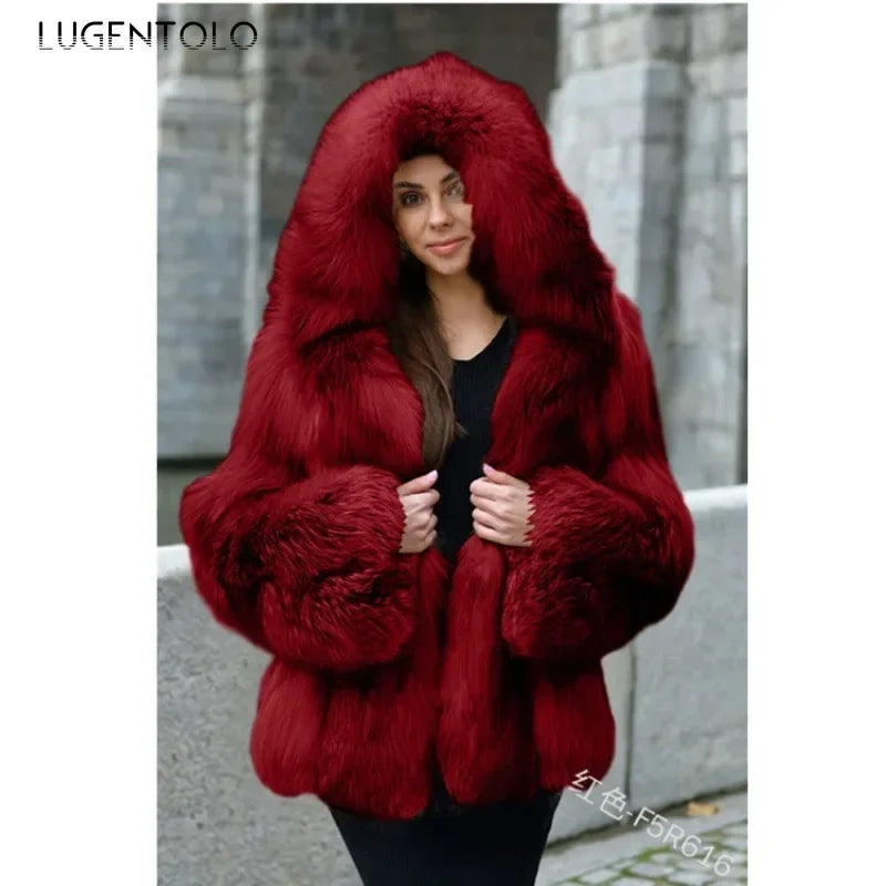 Women Warm Faux Fur Winter Thicken Hooded High Quality Faux Fox Fur Coat Lady 2025 New Casual Large Size Cloth Available 5XL