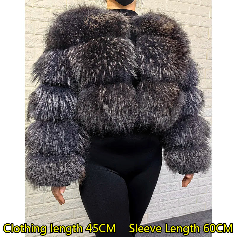 2025 Maomaokong Real Fur Coat Women Natural Raccoon Fur Jacket Female Winter Warm Fox Fur Coat High Quality Long Sleeve With Hat