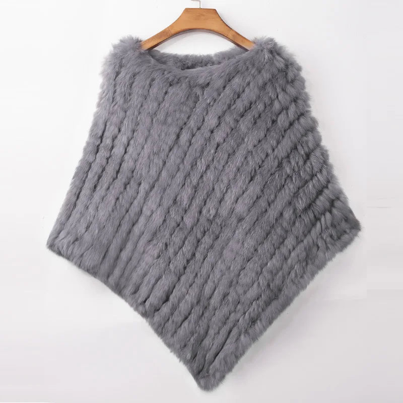 Women ETHEL ANDERSON Knitted Rabbit Fur Poncho Wrap Shawl Wedding or Party