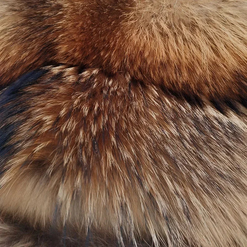 2025 Maomaokong Real Fur Coat Women Natural Raccoon Fur Jacket Female Winter Warm Fox Fur Coat High Quality Long Sleeve With Hat