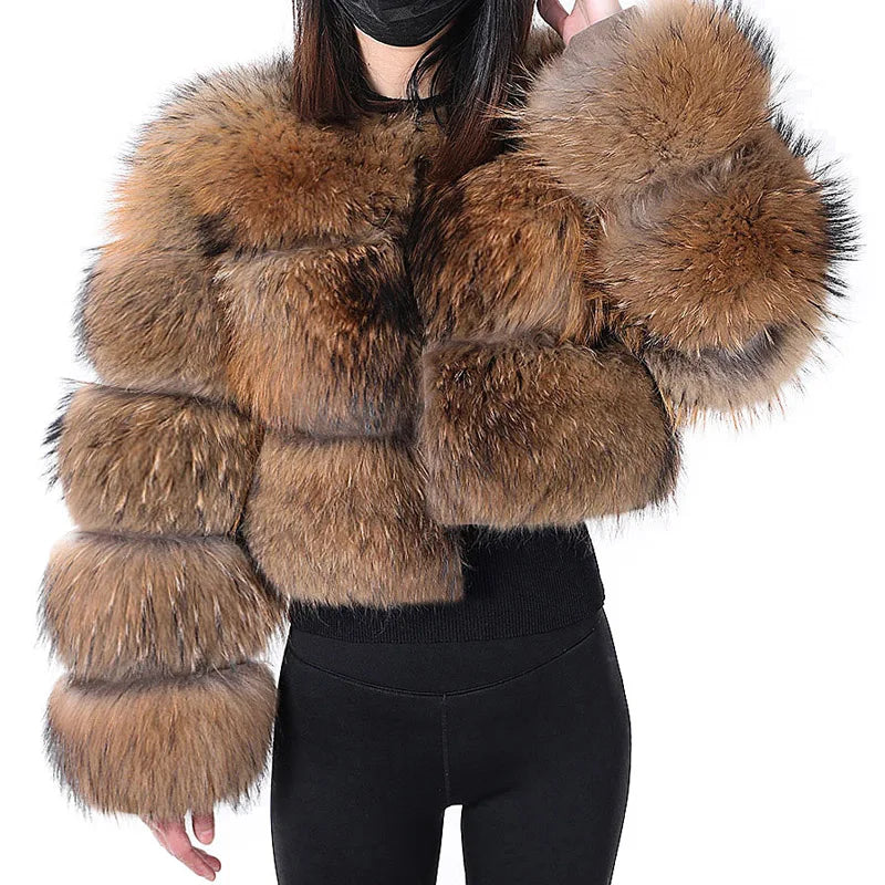 2025 Maomaokong Real Fur Coat Women Natural Raccoon Fur Jacket Female Winter Warm Fox Fur Coat High Quality Long Sleeve With Hat