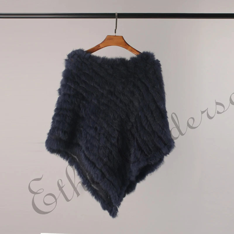 Women ETHEL ANDERSON Knitted Rabbit Fur Poncho Wrap Shawl Wedding or Party