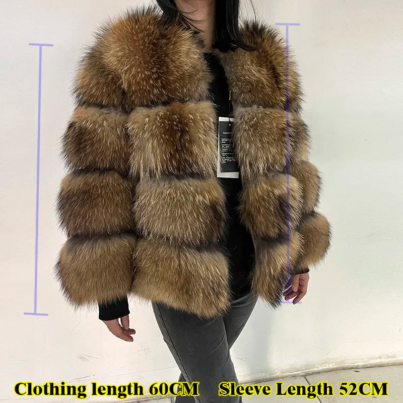 2025 Maomaokong Real Fur Coat Women Natural Raccoon Fur Jacket Female Winter Warm Fox Fur Coat High Quality Long Sleeve With Hat