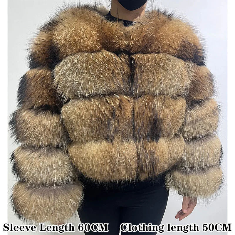 2025 Maomaokong Real Fur Coat Women Natural Raccoon Fur Jacket Female Winter Warm Fox Fur Coat High Quality Long Sleeve With Hat