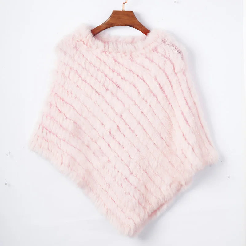 Women ETHEL ANDERSON Knitted Rabbit Fur Poncho Wrap Shawl Wedding or Party