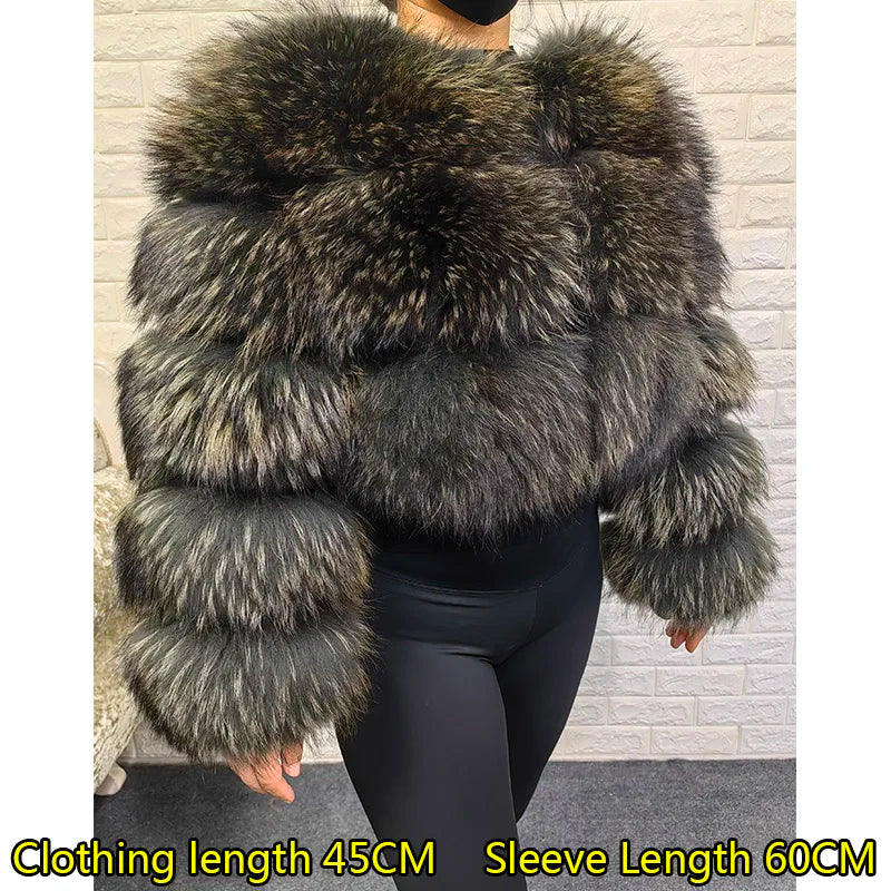 2025 Maomaokong Real Fur Coat Women Natural Raccoon Fur Jacket Female Winter Warm Fox Fur Coat High Quality Long Sleeve With Hat
