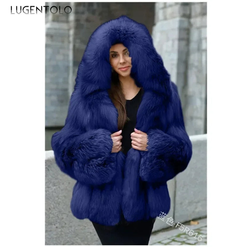 Women Warm Faux Fur Winter Thicken Hooded High Quality Faux Fox Fur Coat Lady 2025 New Casual Large Size Cloth Available 5XL