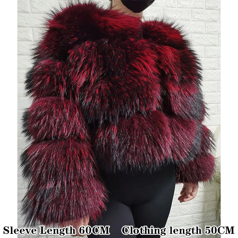 2025 Maomaokong Real Fur Coat Women Natural Raccoon Fur Jacket Female Winter Warm Fox Fur Coat High Quality Long Sleeve With Hat