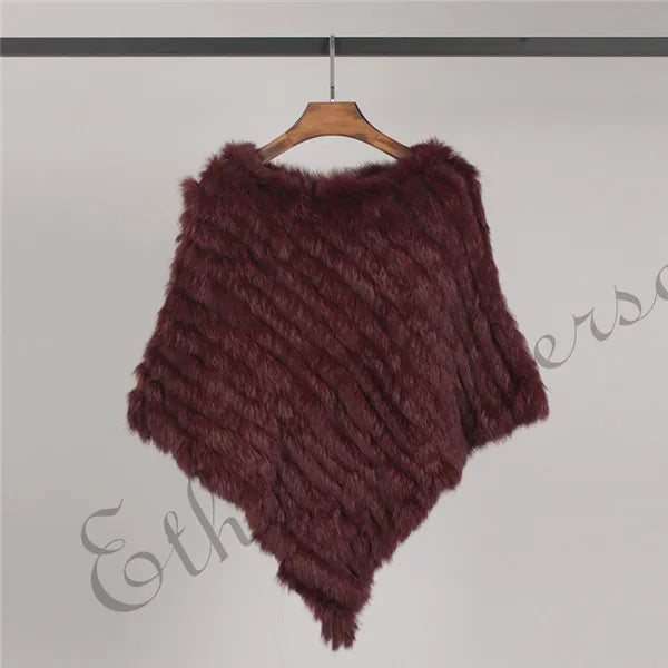 Women ETHEL ANDERSON Knitted Rabbit Fur Poncho Wrap Shawl Wedding or Party