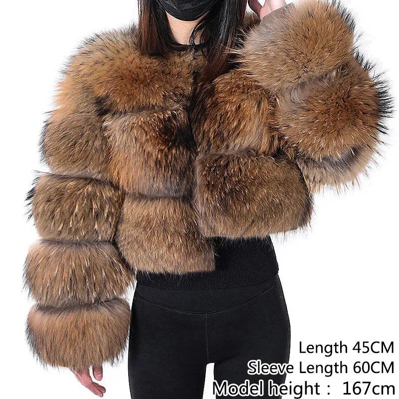 2025 Maomaokong Real Fur Coat Women Natural Raccoon Fur Jacket Female Winter Warm Fox Fur Coat High Quality Long Sleeve With Hat